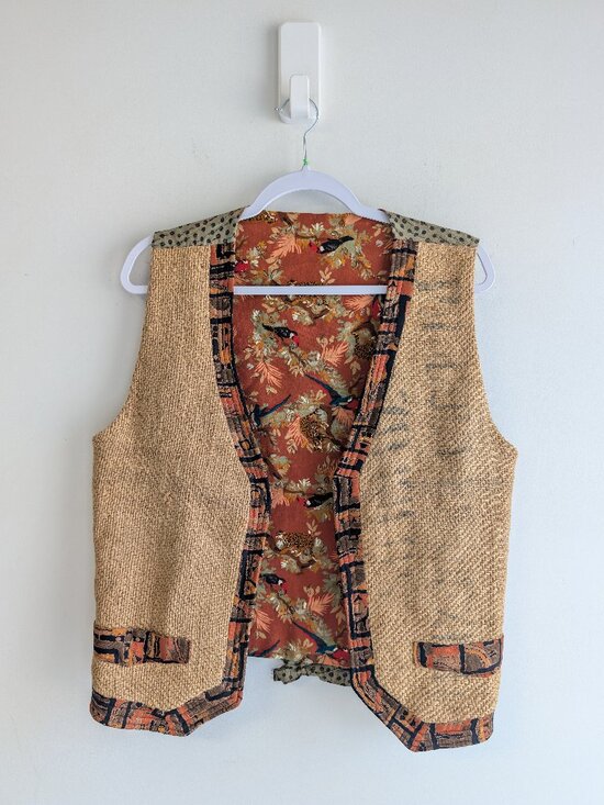 Handmade Jackets & Blazers - Handcrafted Upcycled Burlap Reversible Vest